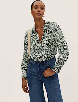 Printed Collared Long Sleeve Shirt