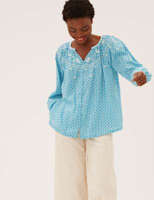Pure Cotton Printed Long Sleeve Blouse