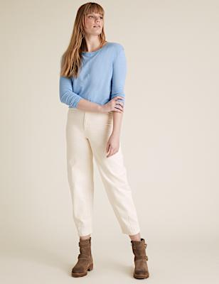 Linen Crew Neck Straight fit  Long Sleeve Top