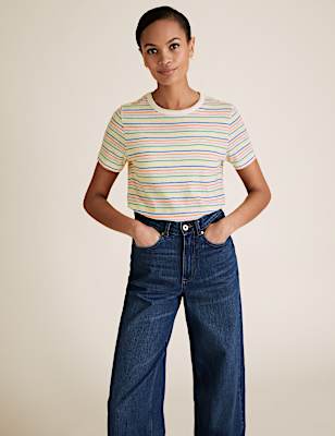 Pure Cotton Striped Crew Neck T-Shirt