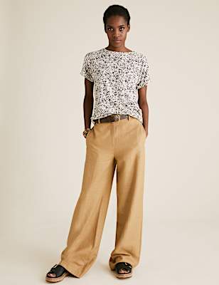 Linen Animal Print Crew Neck T-Shirt