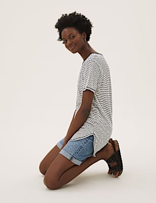 Pure Cotton Striped Longline T-Shirt