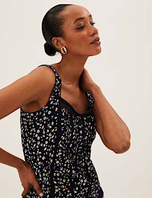 Pure Cotton Floral Square Neck Cami Top