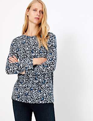 Floral Print Longline Long Sleeve Top
