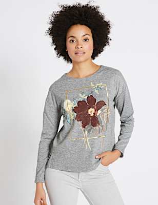 Printed Round Neck Long Sleeve Sweatshirt