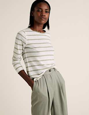 Linen Striped Straight Fit Long Sleeve Top