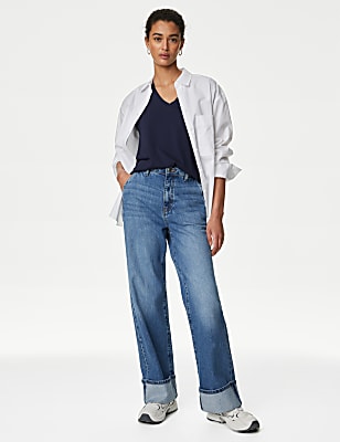 Cotton Rich V-Neck Relaxed Longline T-Shirt