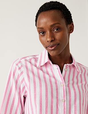 Pure Cotton Striped Collared Longline Shirt