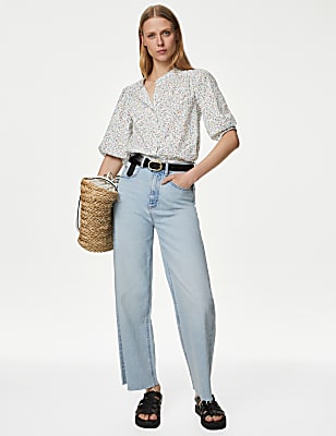 Pure Cotton Floral Puff Sleeve Blouse