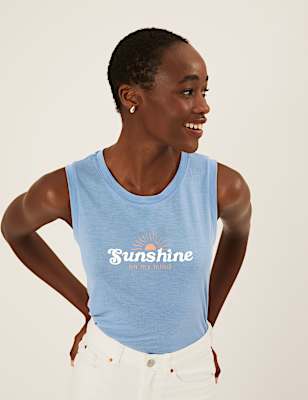 Printed Relaxed Sleeveless Vest Top