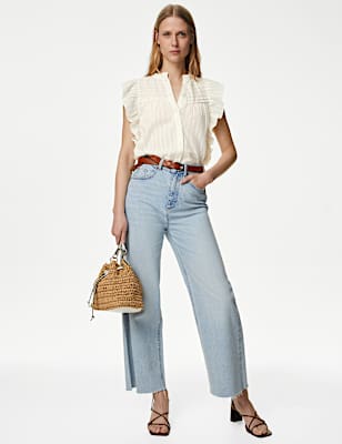 Pure Cotton High Neck Ruffle Blouse