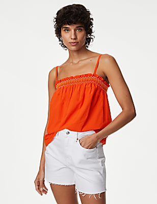 Pure Cotton Smocked Detail Cami Top