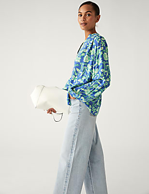 Floral V-Neck Popover Blouse