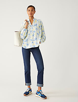 Floral V-Neck Popover Blouse