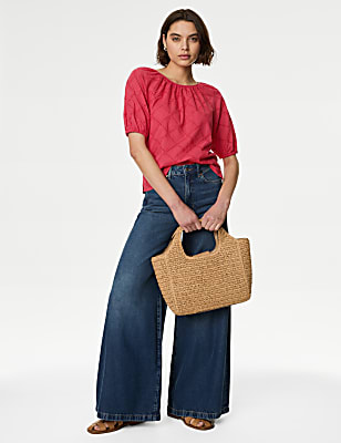 Pure Cotton Broderie Puff Sleeve Blouse