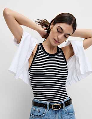 Cotton Rich Striped Secret Support Vest
