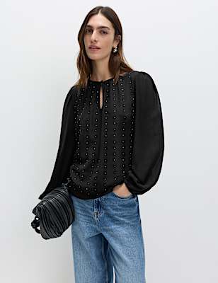 Studded Blouson Sleeve Blouse