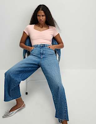 Cotton Rich Sweetheart Neck Slim Fit Top