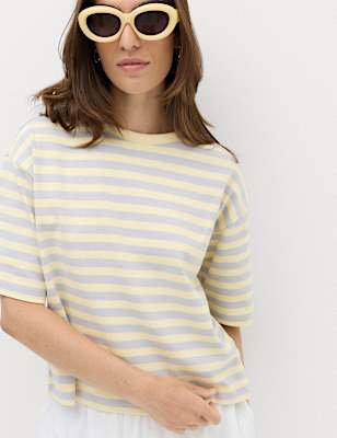 Pure Cotton Striped Boxy T-Shirt