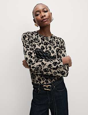 Printed Mesh Jersey Top