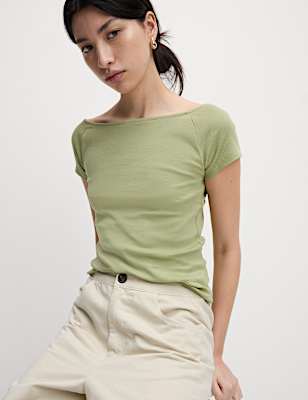 Pure Cotton Slim Fit Off The Shoulder Top