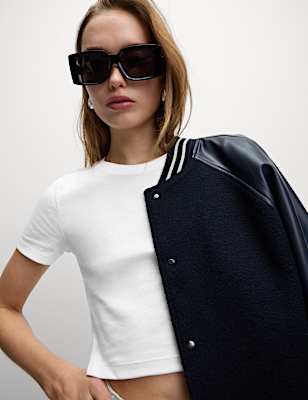 Pure Cotton Slim Fit Crop T-Shirt