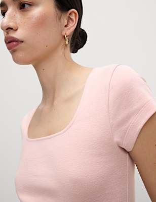 Pure Cotton Square Neck Slim Fit Top