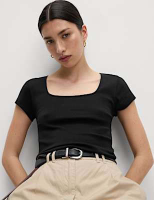 Pure Cotton Square Neck Slim Fit Top