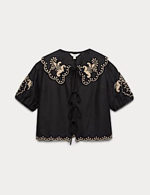 Pure Cotton Embroidered Collared Blouse