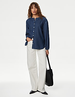 Pure Cotton Denim Button Through Blouse