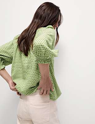 Cotton Blend Printed Blouse