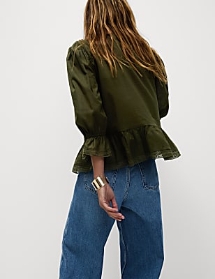 Pure Cotton Lace Frill Detail Blouse