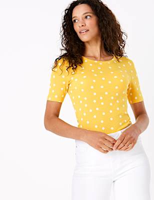 Pure Cotton Polka Dot Regular Fit T-Shirt