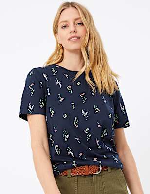 Pure Cotton Floral Straight Fit T-Shirt