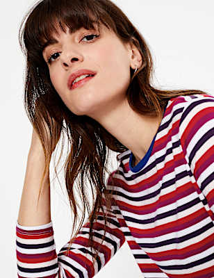 Pure Cotton Striped Straight Fit T-Shirt