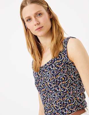 Pure Cotton Floral Scoop Neck Vest