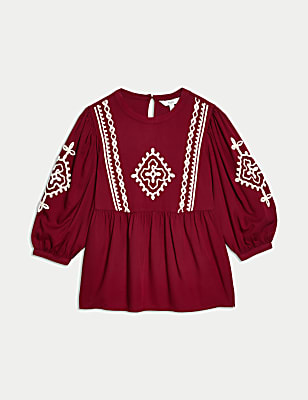 Embroidered Puff Sleeve Blouse