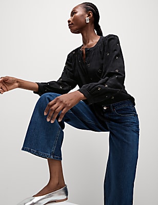 Cotton Blend Embellished Blouse