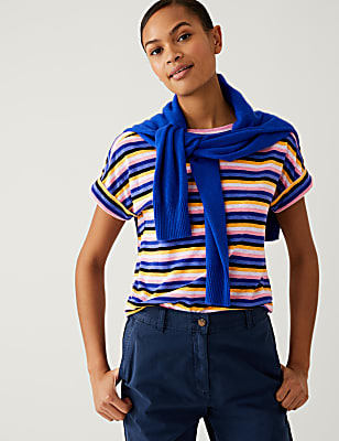 Linen Rich Striped T-Shirt