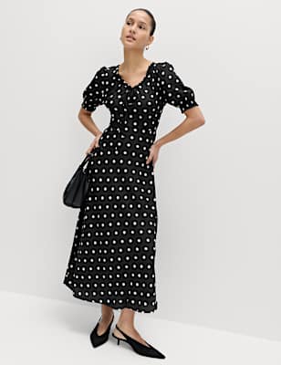 Ruched Midi Tea Dress