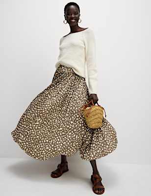 Animal Print Pleated Midaxi Skirt