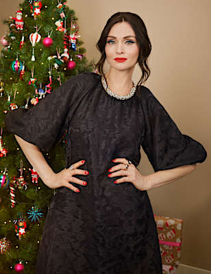 Jacquard Round Neck Mini Shift Dress