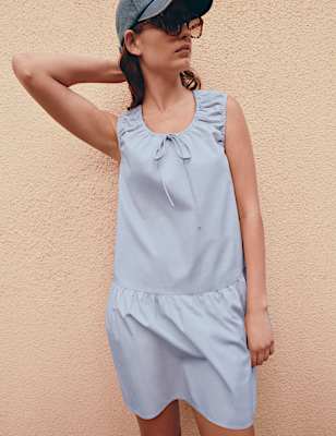 Pure Cotton Tie Detail Mini Tiered Dress