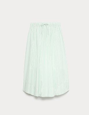 Pure Cotton Striped Midi Circle Skirt