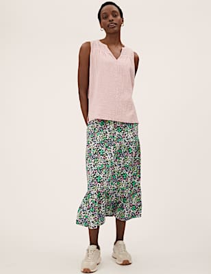 Pure Cotton Ditsy Floral Midi Tiered Skirt