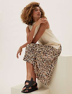 Jersey Animal Print Midi Skater Skirt