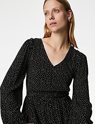 Printed V-Neck Mini Tiered Dress