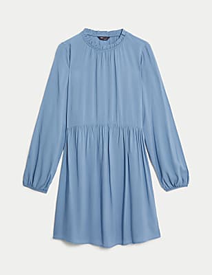Funnel Neck Frill Detail Mini Skater Dress