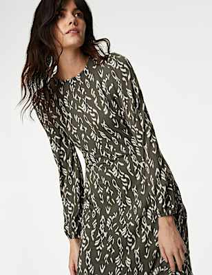 Jersey Printed Round Neck Mini Skater Dress