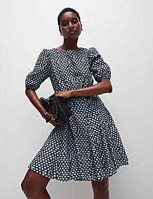 Pure Cotton Printed Mini Waisted Dress